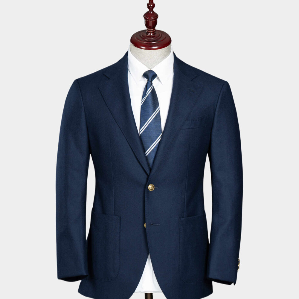 AutumnWinter VBC Navy Flannel Blazer 100% Wool, Half-Canvas Construction with Gold Embossed Buttons