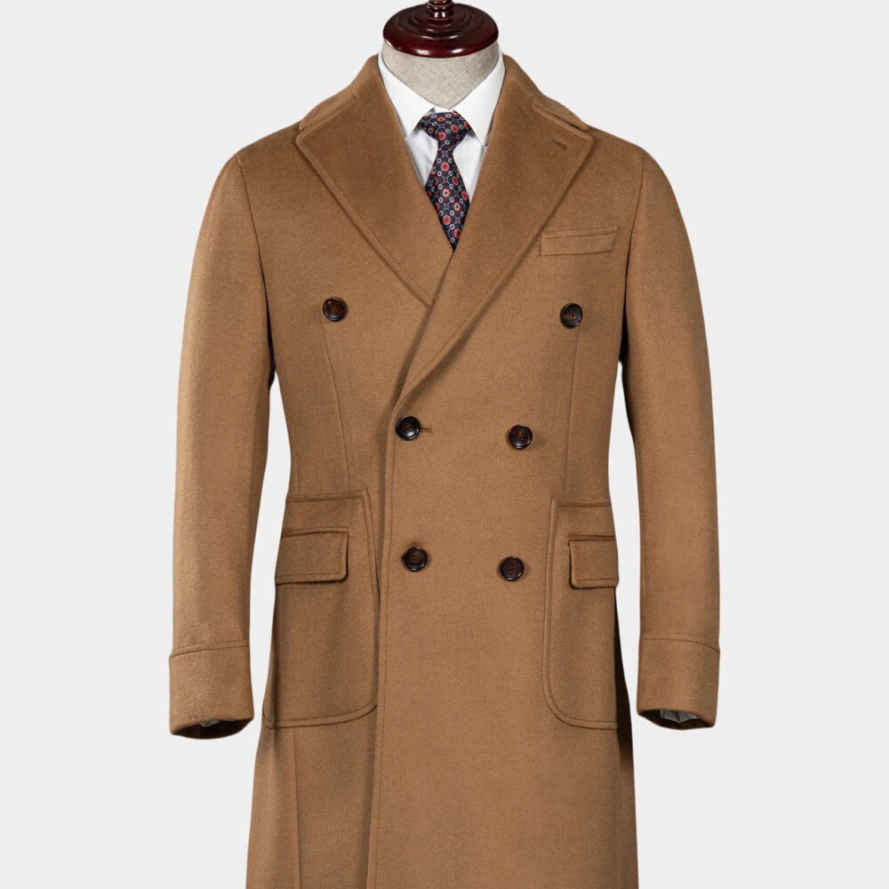 Classic Italian Camel Polo Coat Luxurious 80% Wool & 20% Cashmere Blend