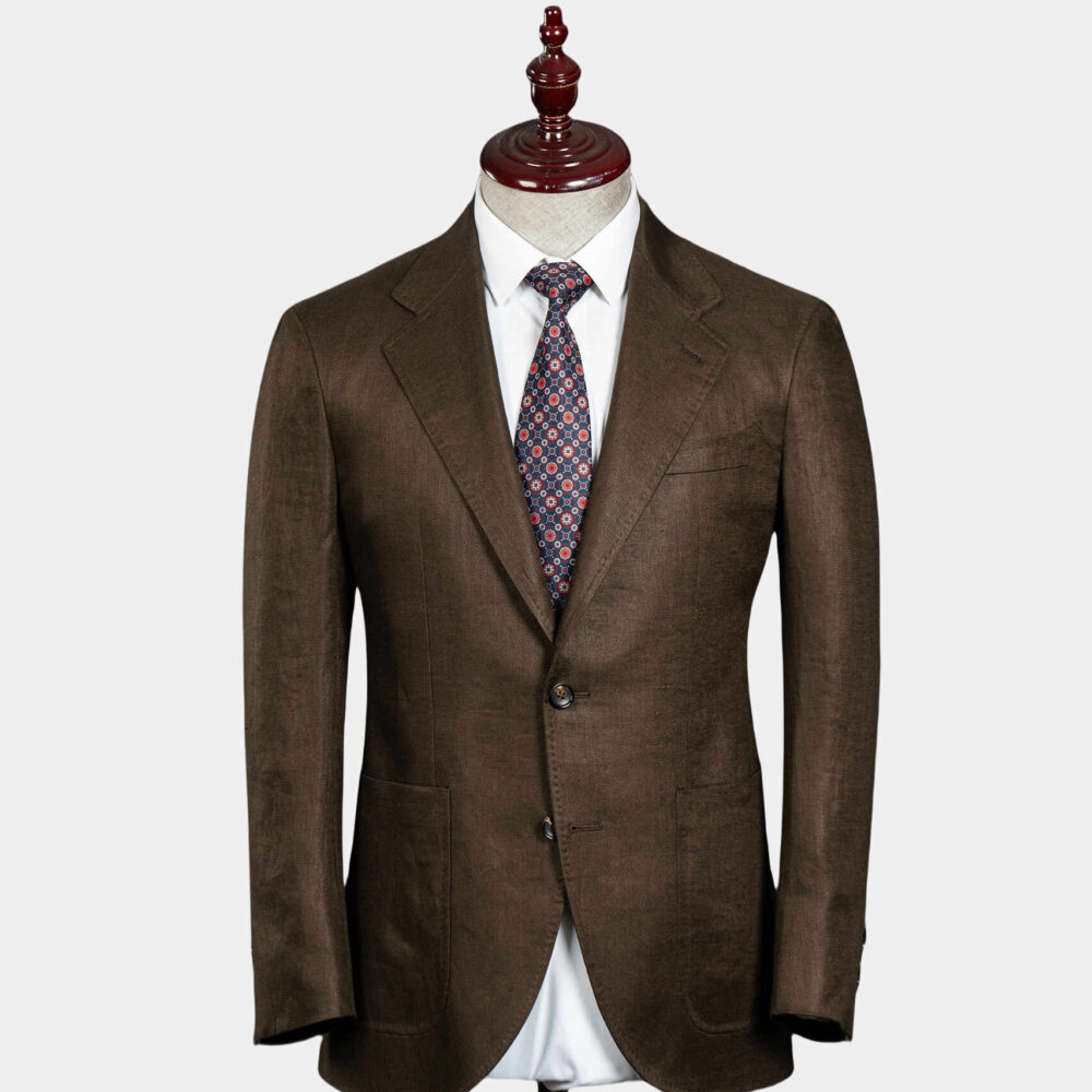 Di Sondri Brown Linen Jacket Summer-Ready Elegance with Natural Breathability