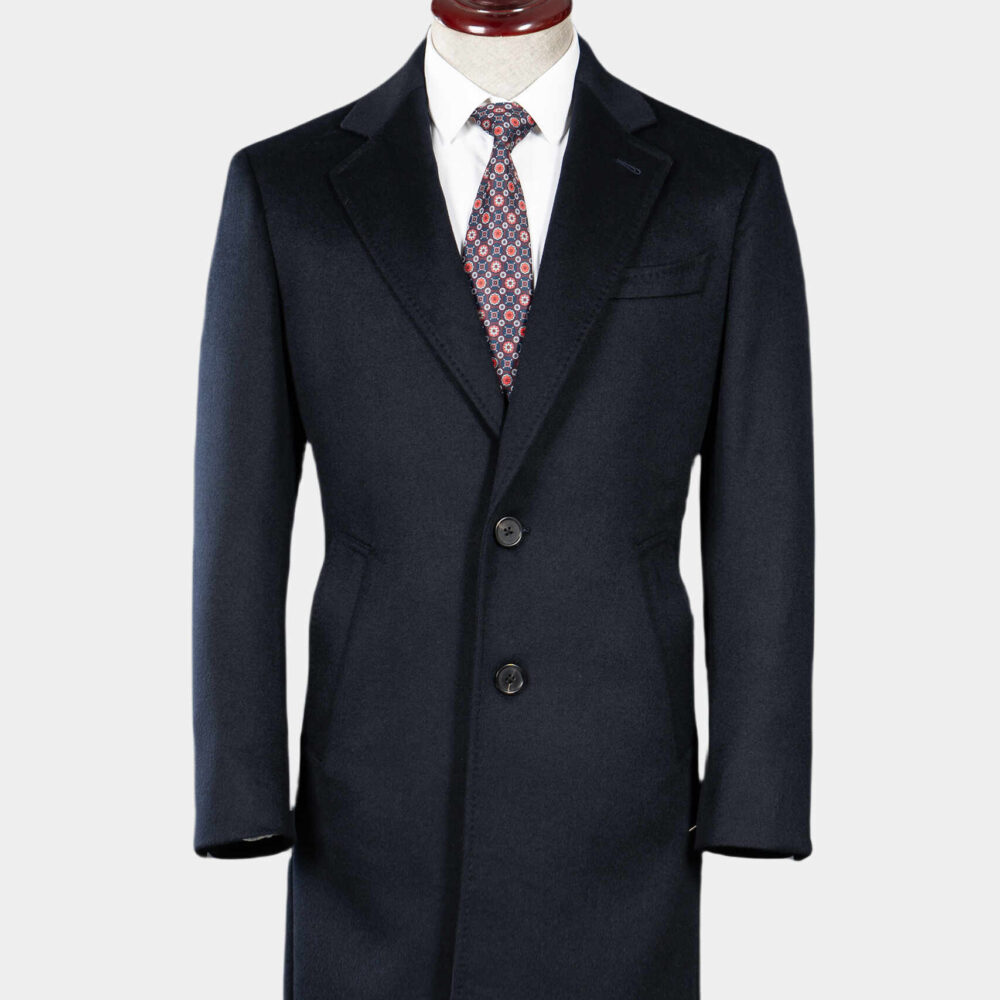 LLZ Navy Single-Breasted Wool Coat Elegant Notch Lapel Meets Premium Italian Fabric