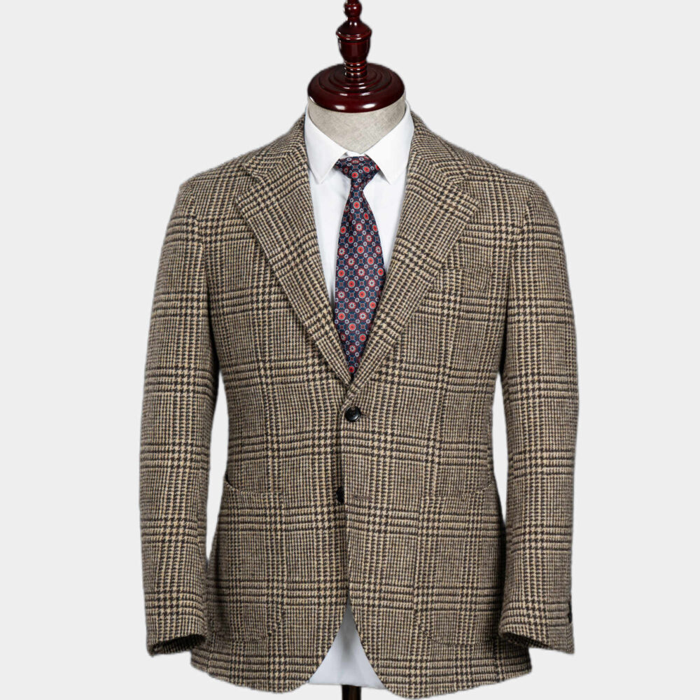 Sophisticated Beige Houndstooth Suit 100% Wool, True Sleeve Buttonholes & Pen Pocket for Style