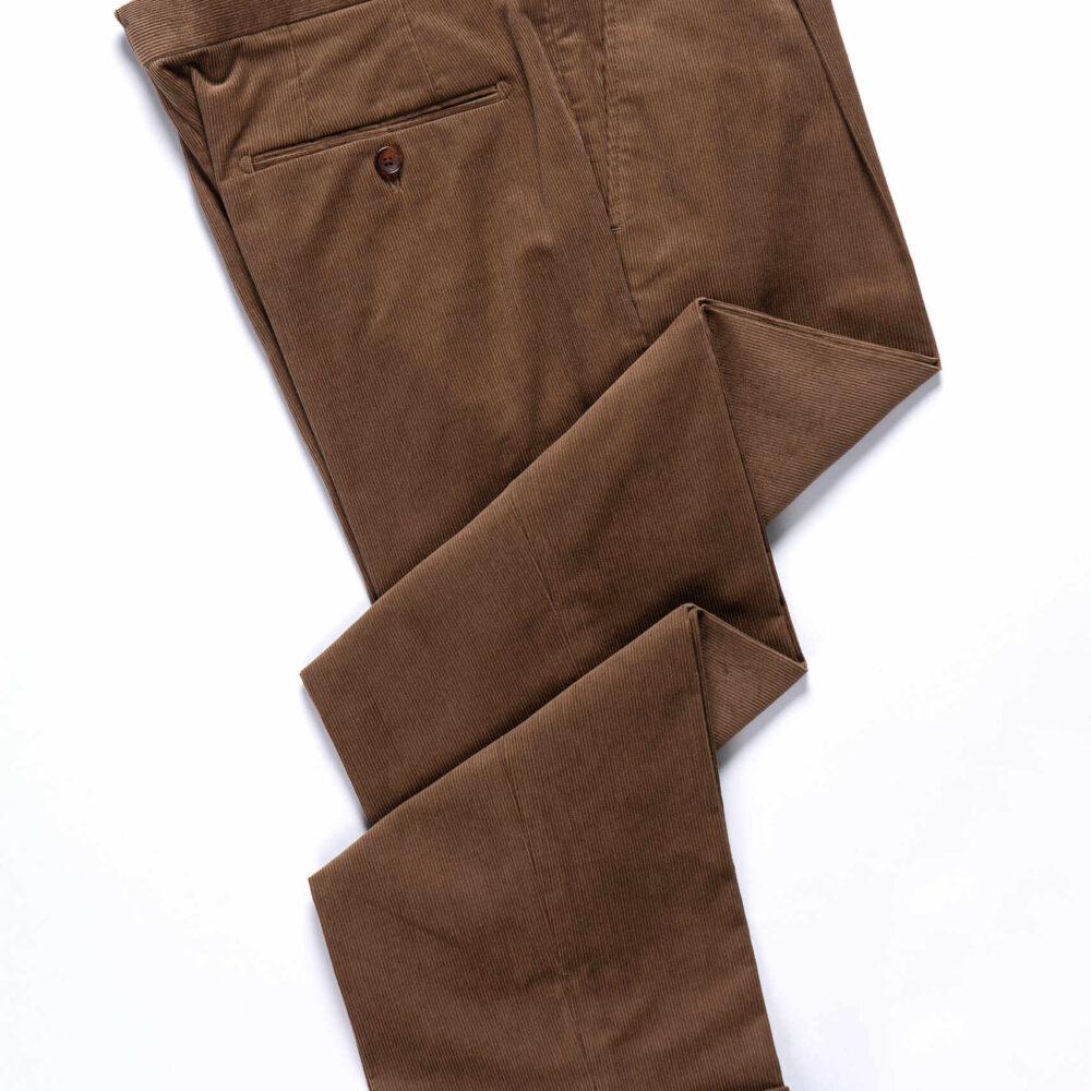 Premium Brown Corduroy Trousers 100% Cotton Naples Tailored Comfort